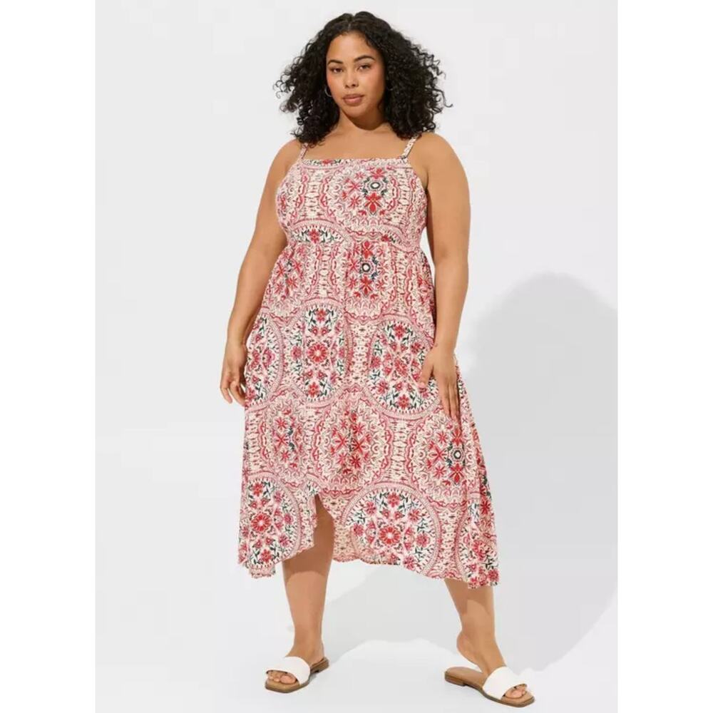 Torrid Square Neck Boho Print Sundress Midi Length Size 10